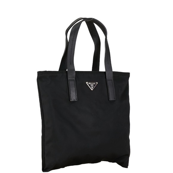 Prada Triangle Logo Nylon Leather Handbag Black - Picture 2 of 10